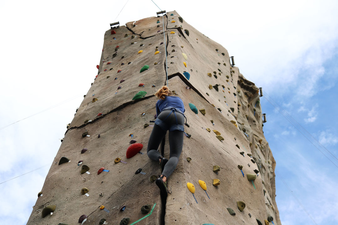 “It’s the whole package… I love just being in shape and having some way to workout that’s not just doing the machines at the Rec. It’s super cool because there’s always something harder to do… something more difficult,” said Martin. / Oct. 16, 2019 / The Poly Escapes climbing park